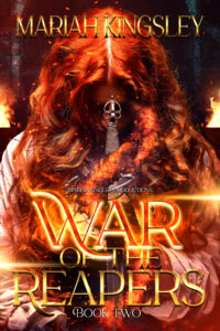 Book 2 War of the Reapers, a young woman is holding a sword with fire around her